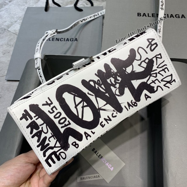 Balenciaga專櫃新款小號手提肩背女包原單沙漏包 巴黎世家塗鴉白色沙漏包 fyj1395